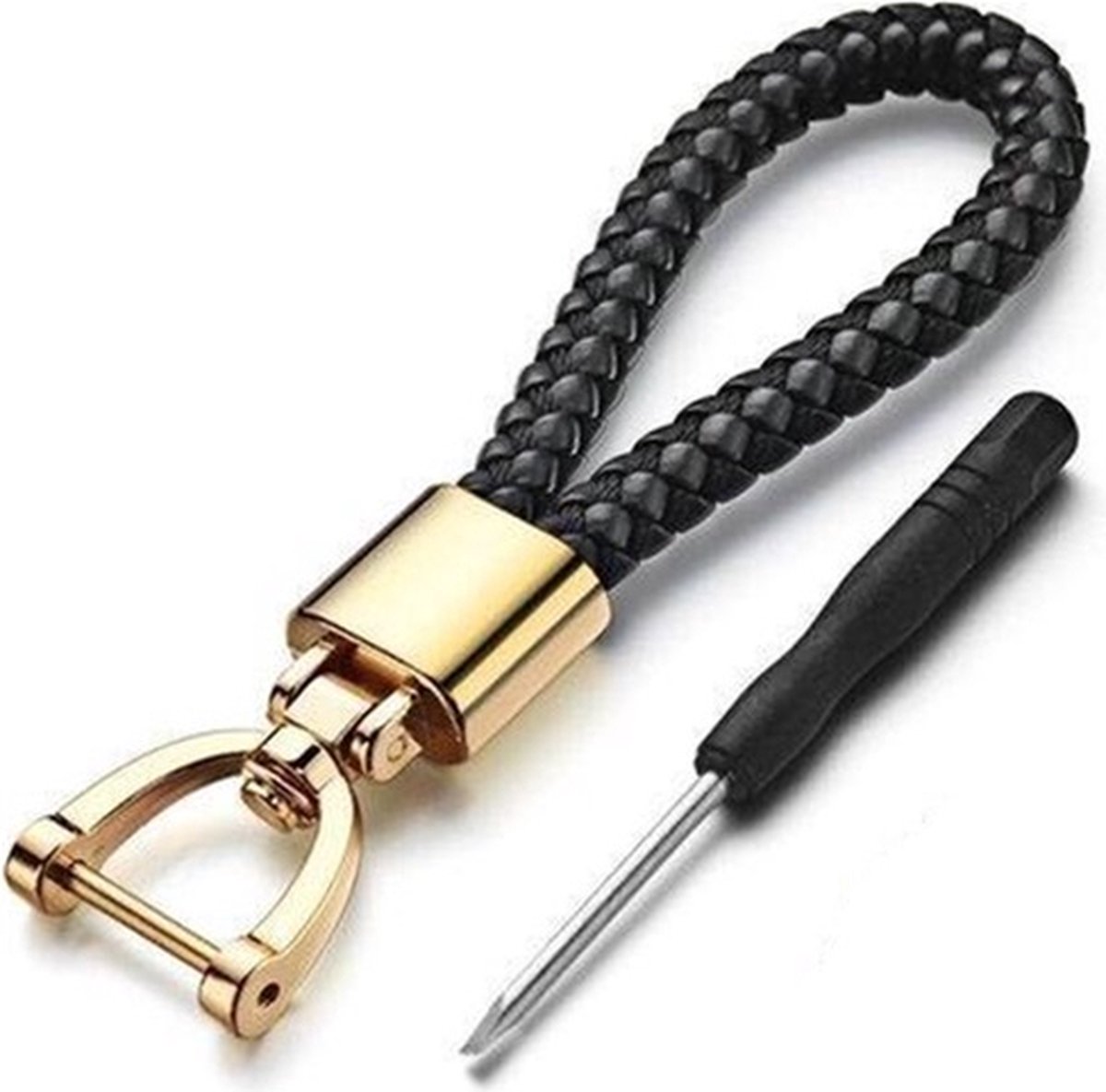 Car Keychain | Key Holder | Leather Keychain | Universal | Black / Gold - Image 1