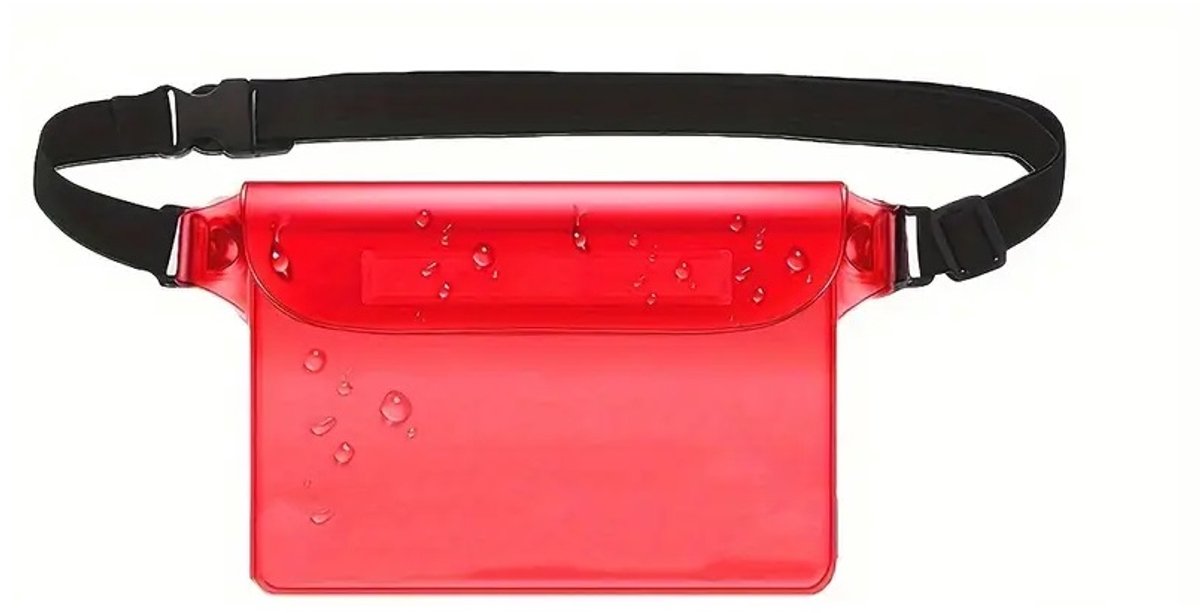 Waterproof Waist Bag | Running Belt | With Smartphone Holder | Transparent | Fanny Pack | Running Bag | Red - Image 1