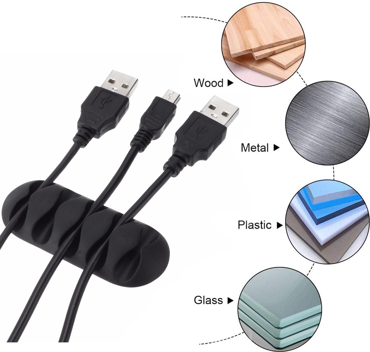 Self-Adhesive Cable Holder | Cable Organizer | Cable Clips | Self-Adhesive Cable Clips | Cable Holder | For 5 Cables | Black - Image 1