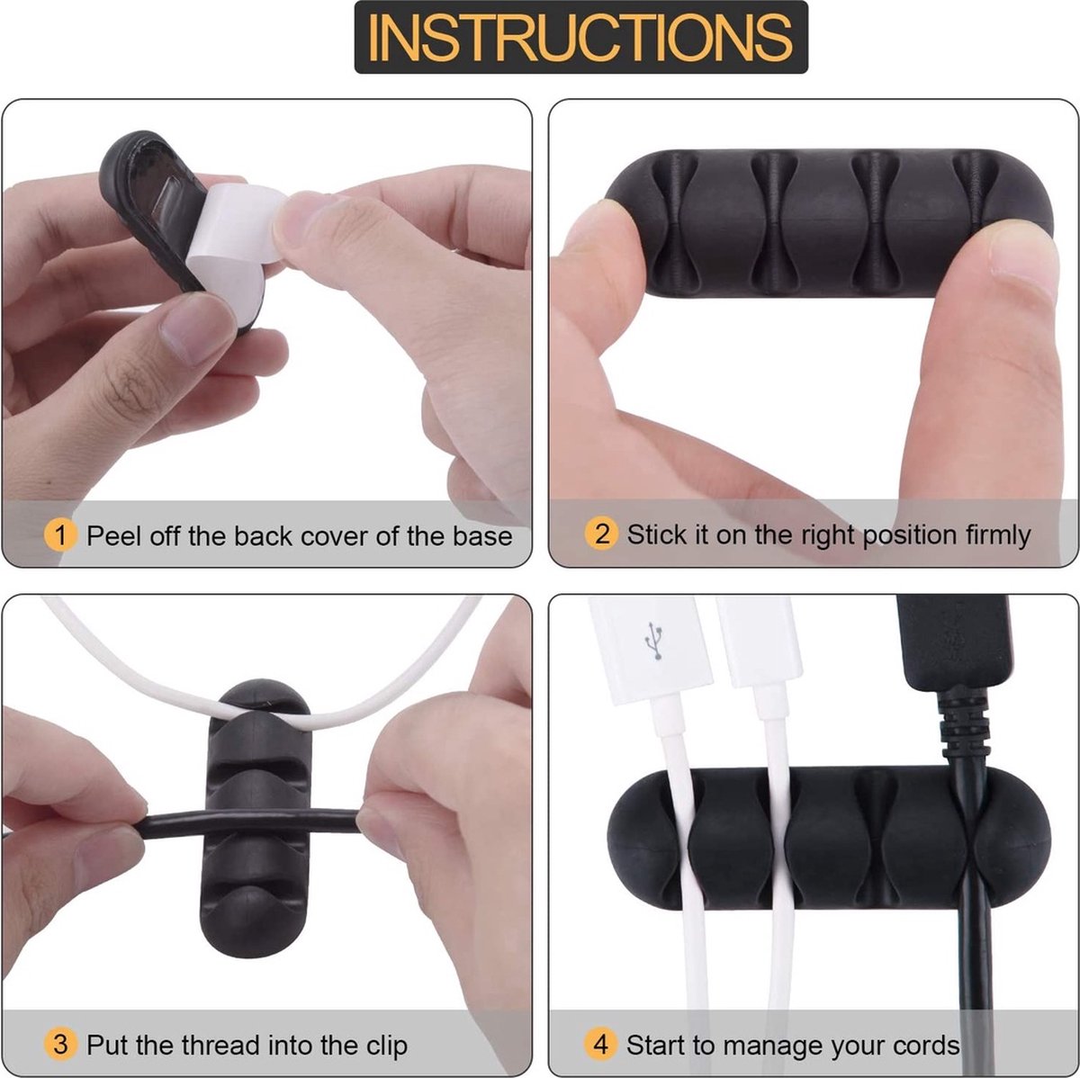 Self-Adhesive Cable Holder | Cable Organizer | Cable Clips | Self-Adhesive Cable Clips | Cable Holder | For 5 Cables | Black - Image 3