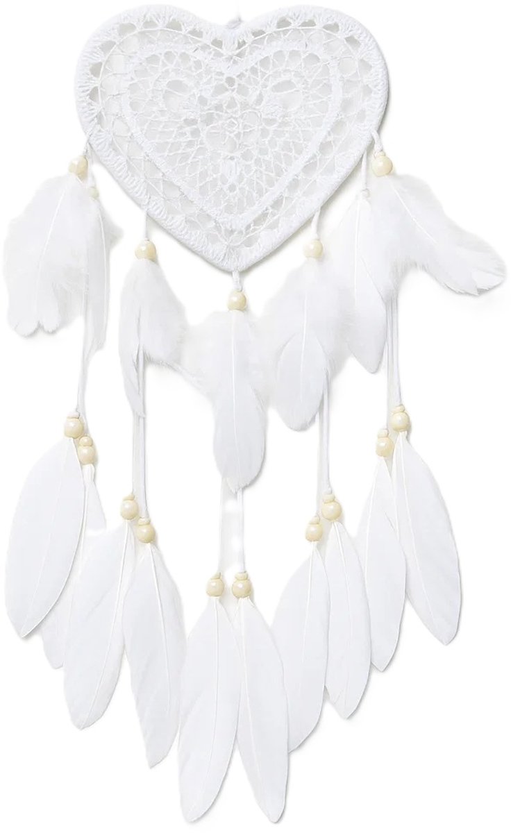 Handmade Dream Catcher | Dream Catcher XXL | Large Handmade Dream Catcher | Dream Catcher - Large Dream Catcher | Heart Dream Catcher | With Feathers | White - Image 1