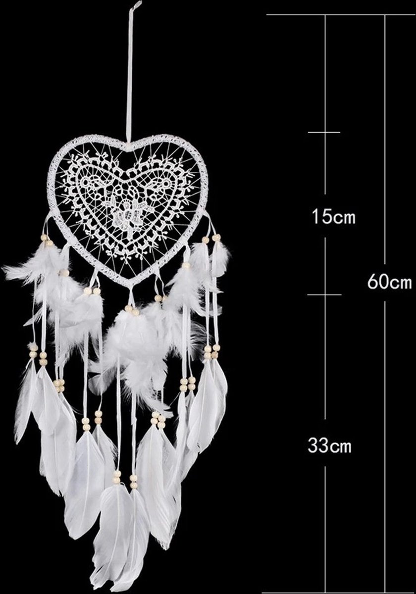 Handmade Dream Catcher | Dream Catcher XXL | Large Handmade Dream Catcher | Dream Catcher - Large Dream Catcher | Heart Dream Catcher | With Feathers | White - Image 3