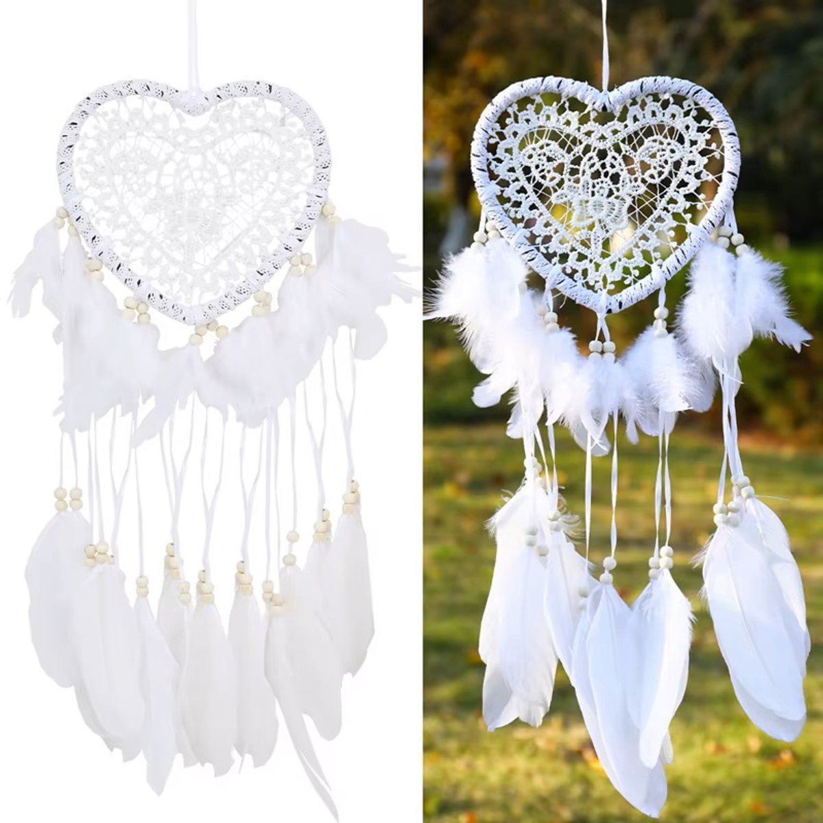 Handmade Dream Catcher | Dream Catcher XXL | Large Handmade Dream Catcher | Dream Catcher - Large Dream Catcher | Heart Dream Catcher | With Feathers | White - Image 5