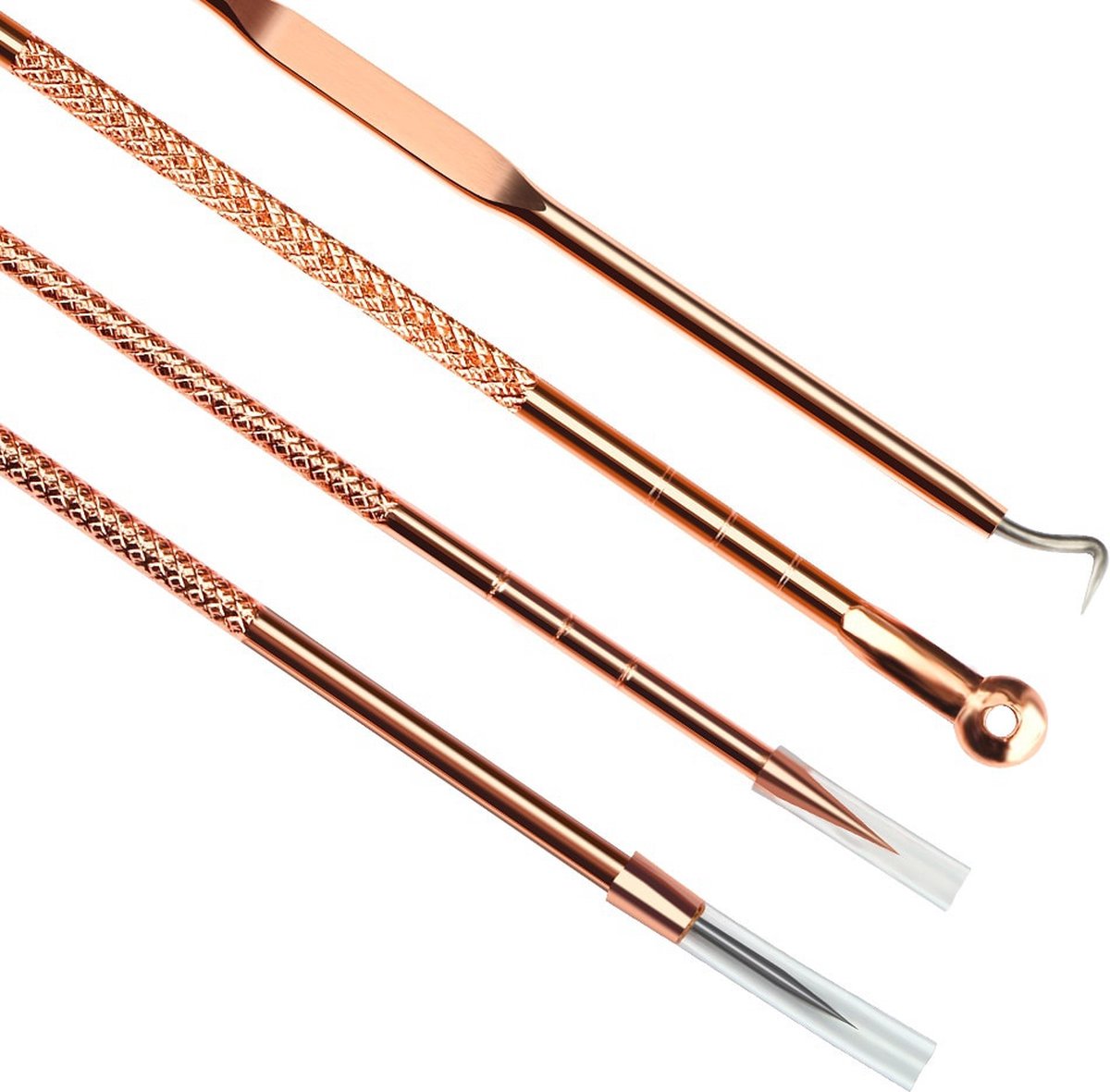 4-Piece Set of Comedone Spoons | Blackhead & Acne Removal | Acne | Comedone Spoon | Comedone Extractor | Pimple Removal | Stainless Steel | Rose Gold - Image 4