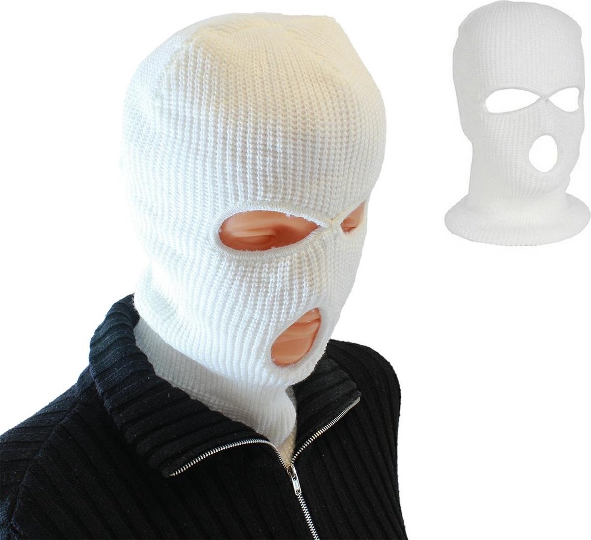 Three-Hole Balaclava | Facemask | Ski Hat | Bivouac | Winter Sports | Motorcycle/Skipper/Cycling Hat | Universal / One Size | White - Image 2