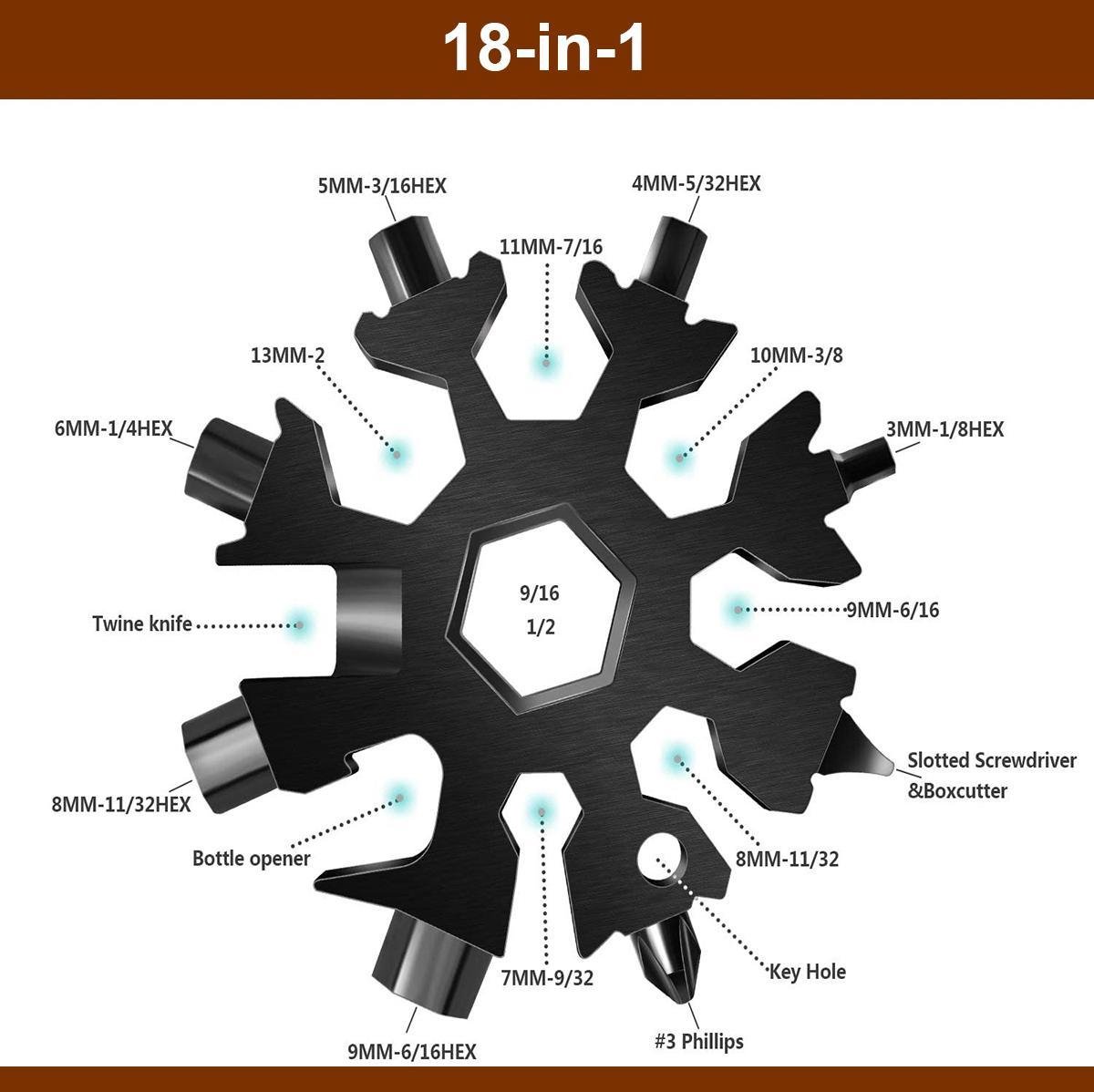 18-in-1 Snowflake Multitool - Ring Wrench - Allen Wrench - Screwdriver - Bottle Opener - Knife - Snowflake - Father's Day Gift Tip - Pearlescent / Colorful - Image 2
