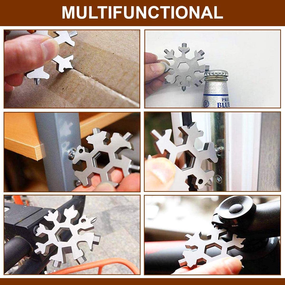 18-in-1 Snowflake Multitool - Ring Wrench - Allen Wrench - Screwdriver - Bottle Opener - Knife - Snowflake - Father's Day Gift Tip - Pearlescent / Colorful - Image 3