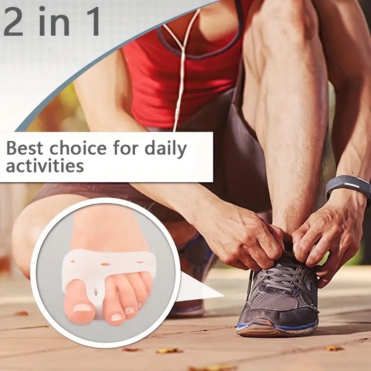 Hallux Valgus Silicone Toe Corrector | Toe Separator | Straighten Big Toe | Shock Absorbing | With Holes | White | 1 Pair - Image 3