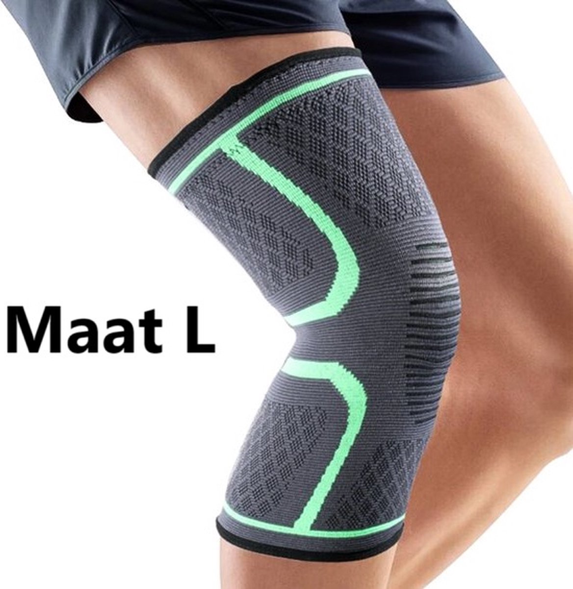 Compression Knee Brace | Knee Support | Knee Protector | Knee Bandage | Knee Support | 1 Piece | Black Green | Size L - Image 1