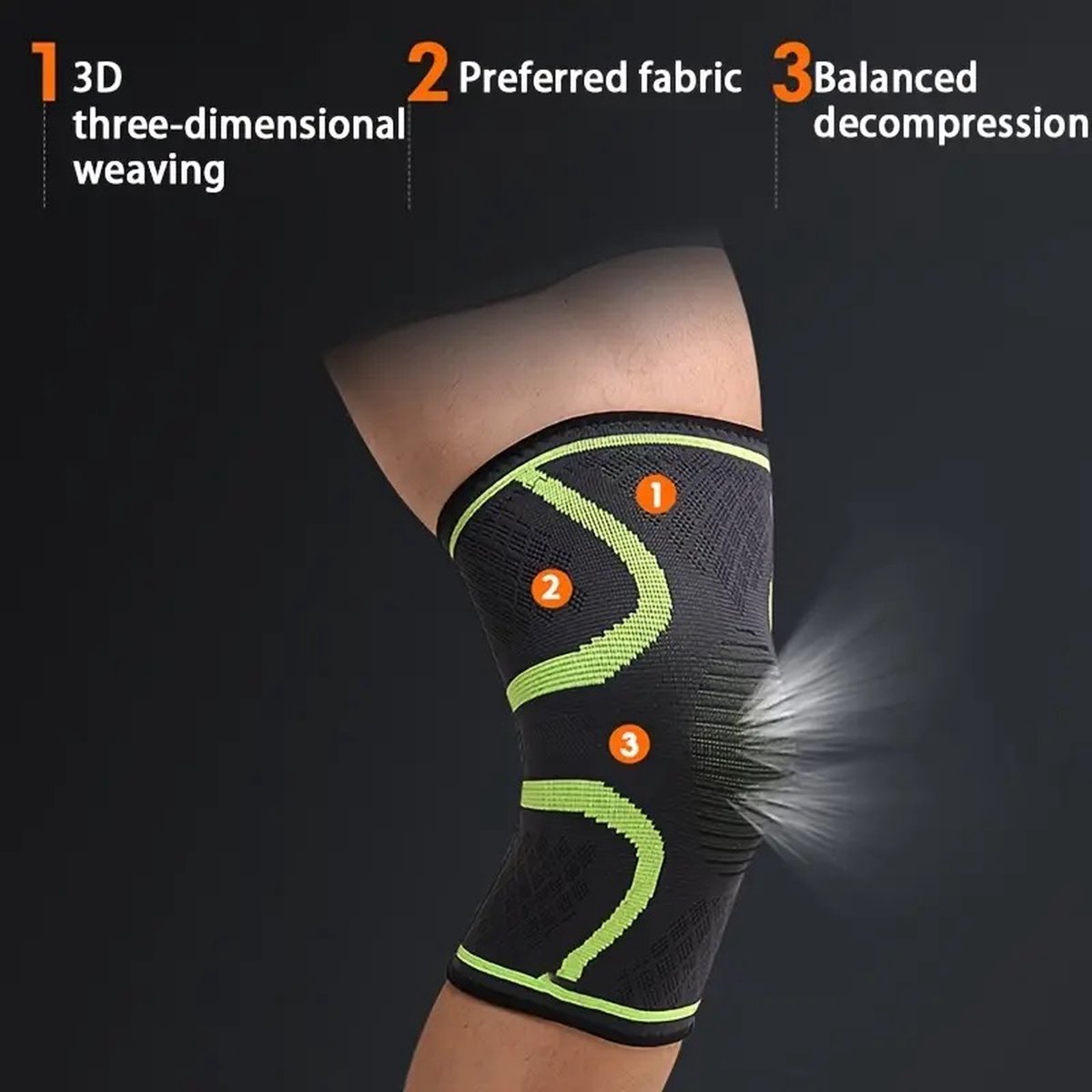 Compression Knee Brace | Knee Support | Knee Protector | Knee Bandage | Knee Support | 1 Piece | Black Green | Size L - Image 5