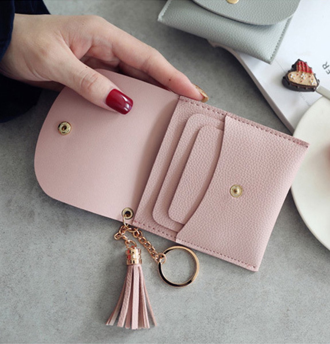 Wallet & Card Holder for 6 Cards | Credit Card Holder | With Cash Compartment | Card Holder | Wallet | PU Leather | Grey - Image 5