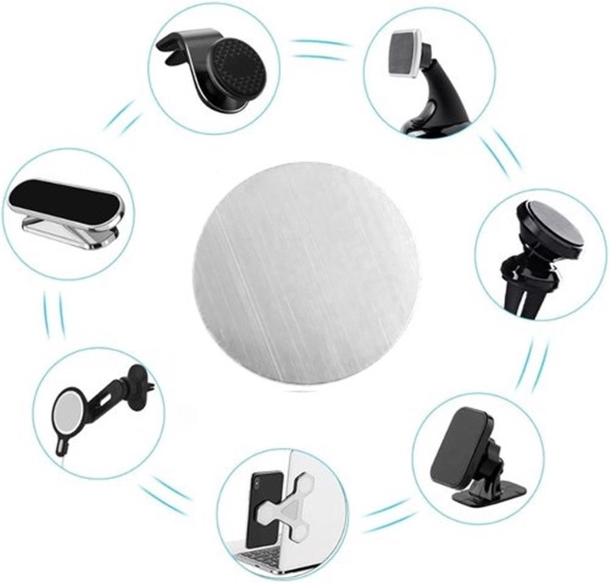 2oz Metal Round Plate For Phone | Self-Adhesive Magnetic | Phone Holder | Phone Sticker | Metal Phone Plate | Round | Silver - Image 1