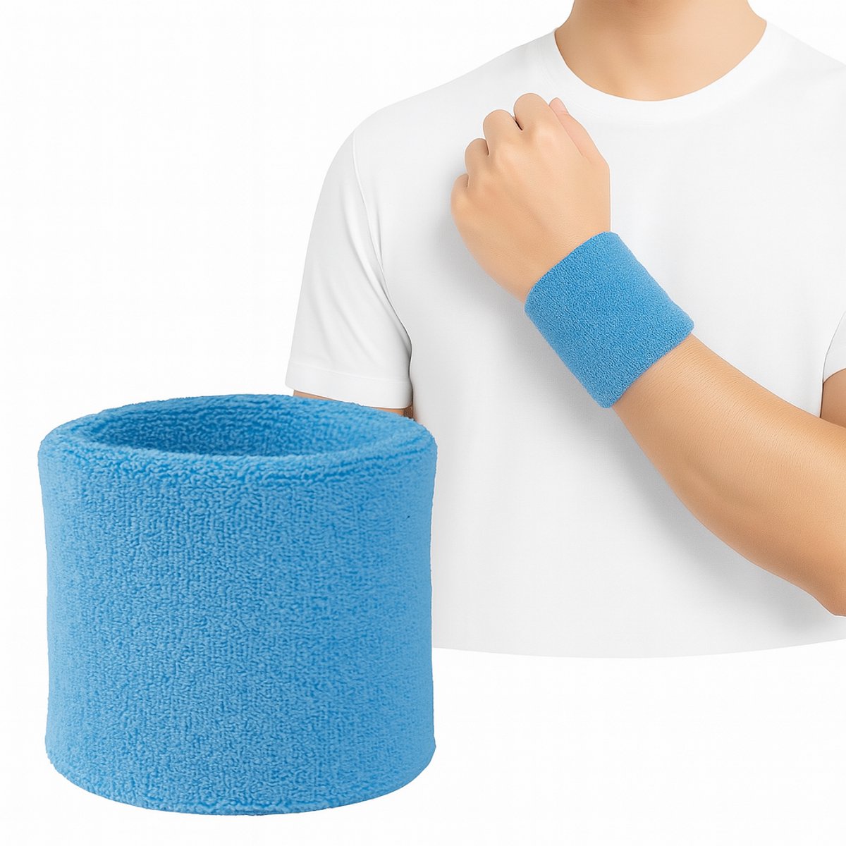 Wristband Set | Sweatband | Sweatbands | Wrist | Sports Bands | 1 Piece | 8 x 10 CM | Light Blue - Image 1