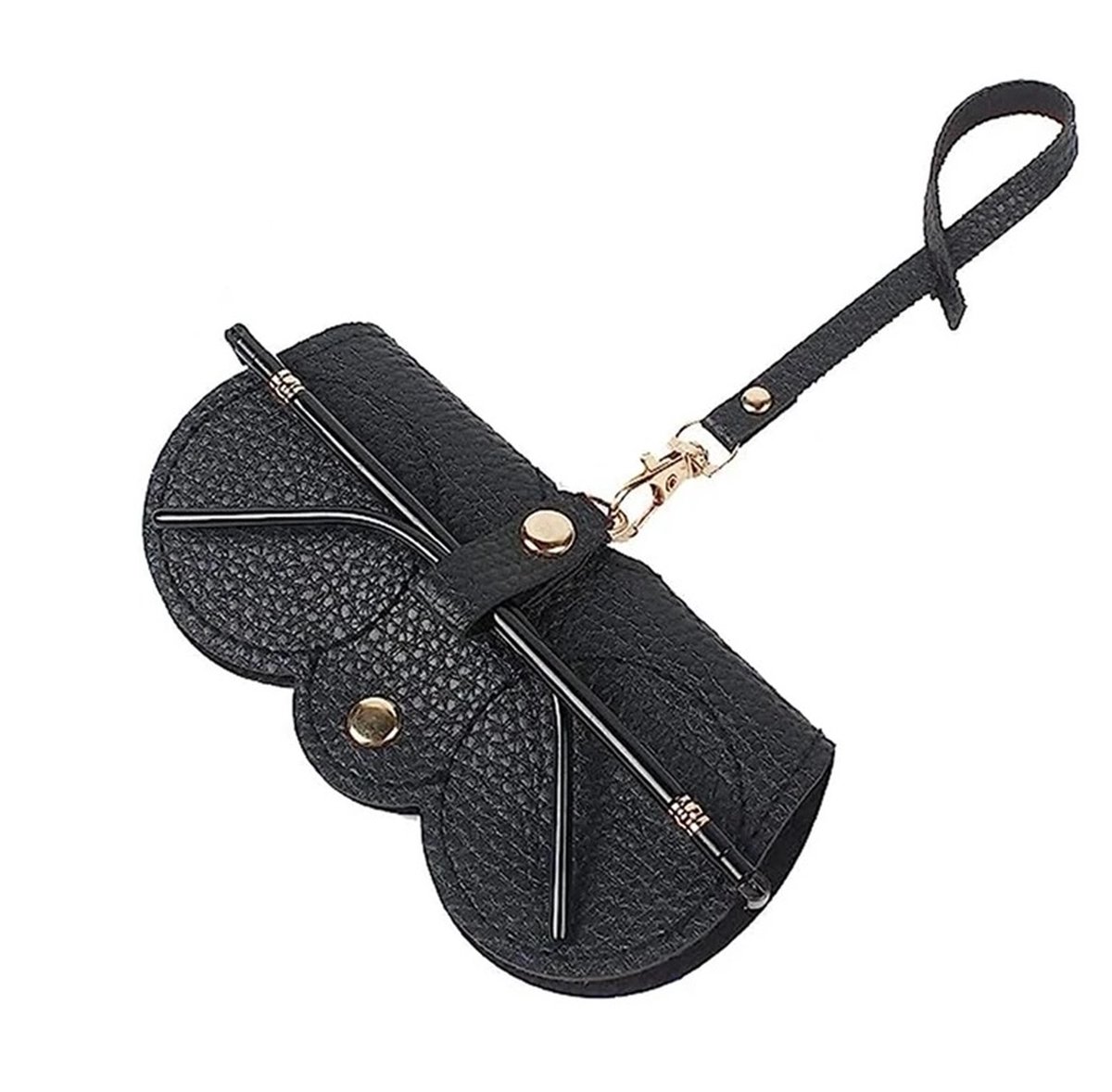 Glasses Case | Glasses Pouch | Glasses Cover | Sunglasses Holder | Sunglasses Pouch | Slide In | With Lanyard Bag Hanger | PU Leather | Black - Image 1