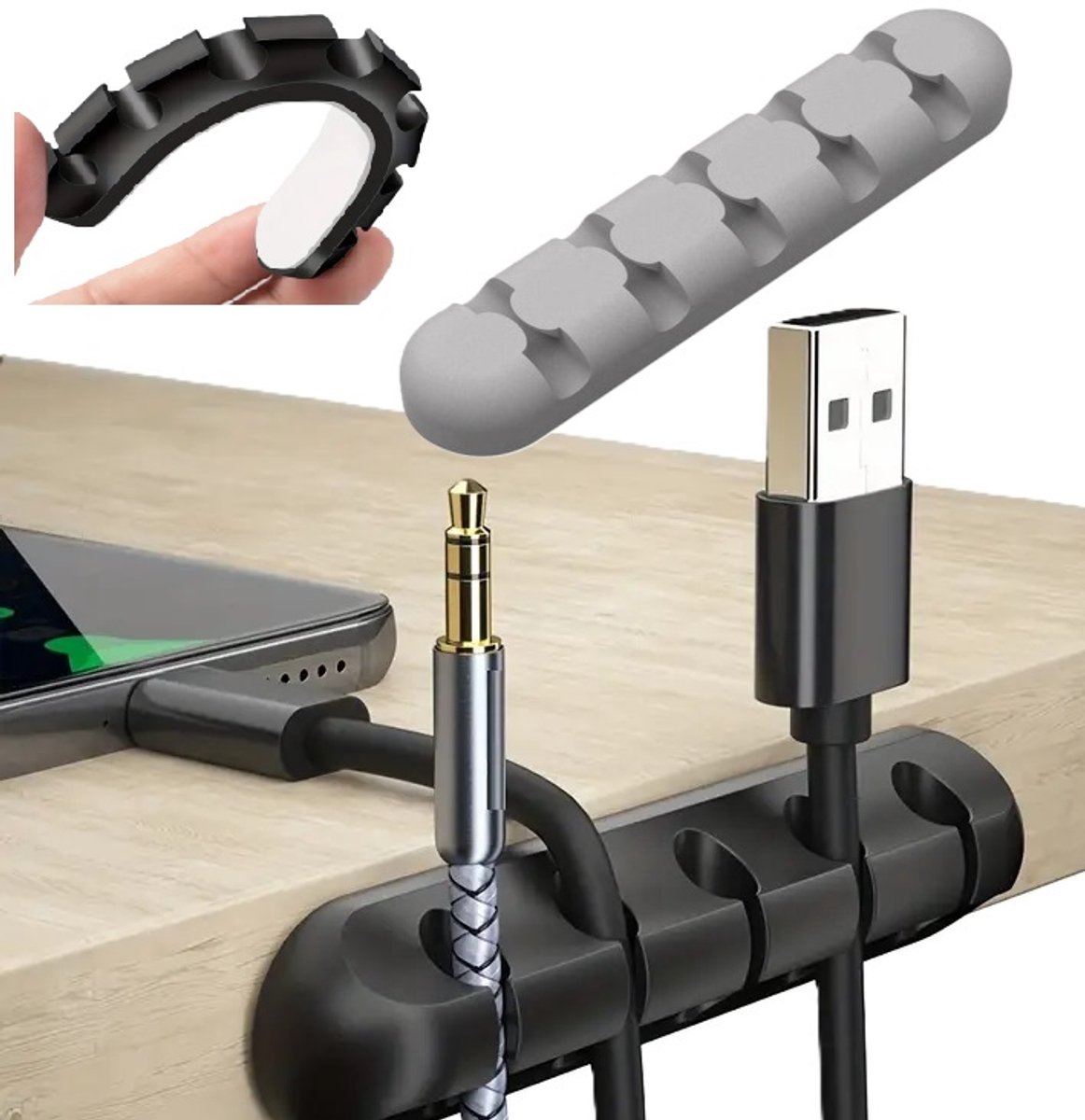 Self-Adhesive Cable Holder | Cable Organizer | Cable Clips | Self-Adhesive Cable Clips | Cable Clamp | Cable Holder | For 5 Cables | Gray - Image 1