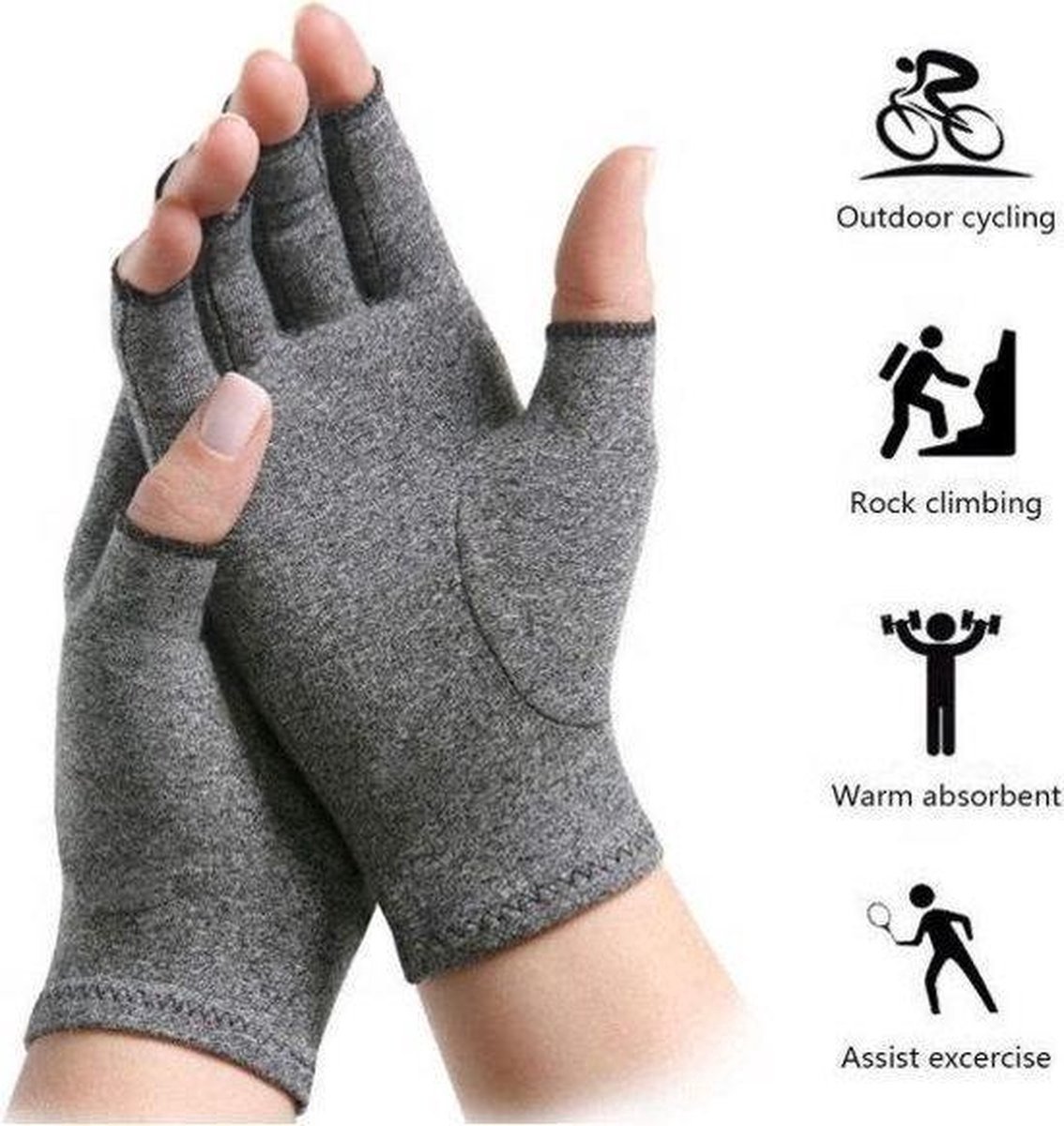 Compression Gloves | Therapeutic Gloves | Open Fingertips | Size XL | Grey | 1 Pair - Image 2