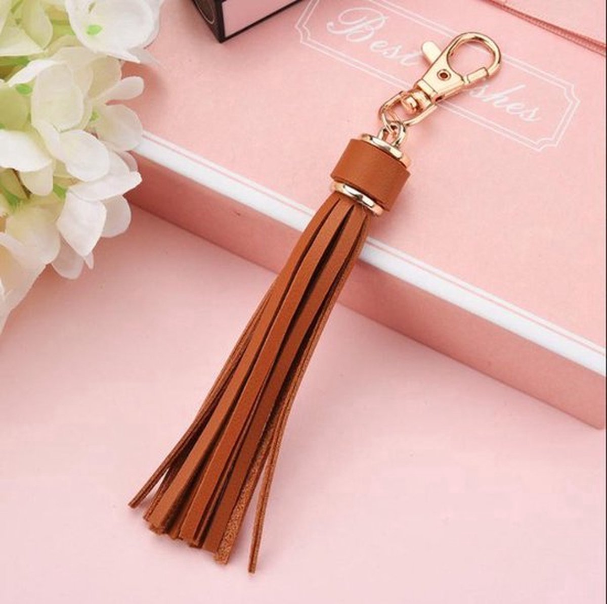 Tassel Keychain | Key Holder | PU Leather Keychain | Universal | Light Brown - Image 2