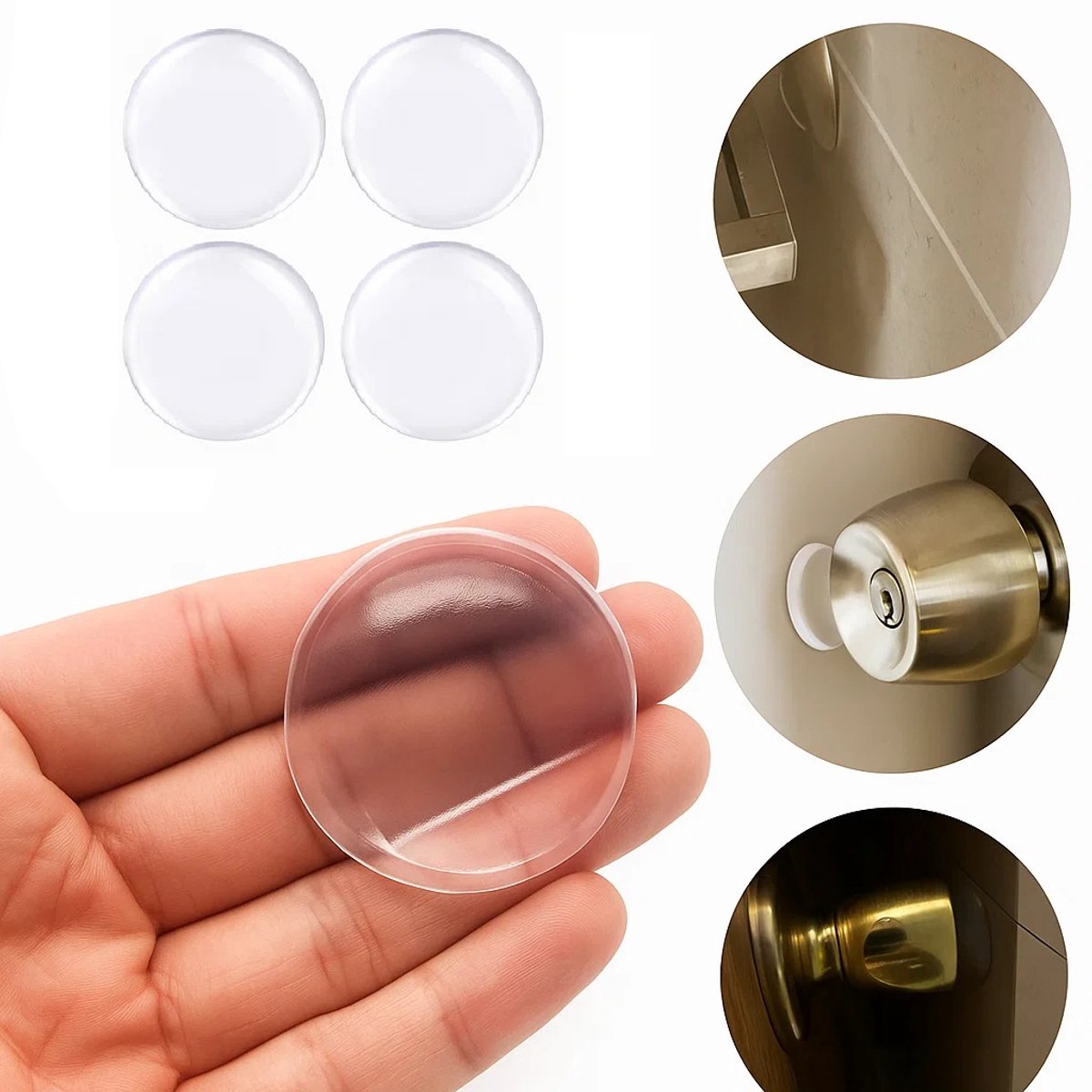 Door Stoppers | Self-Adhesive Door Protectors | Door Protection | Silicone | Transparent | Washable | 4 Pieces - Image 1