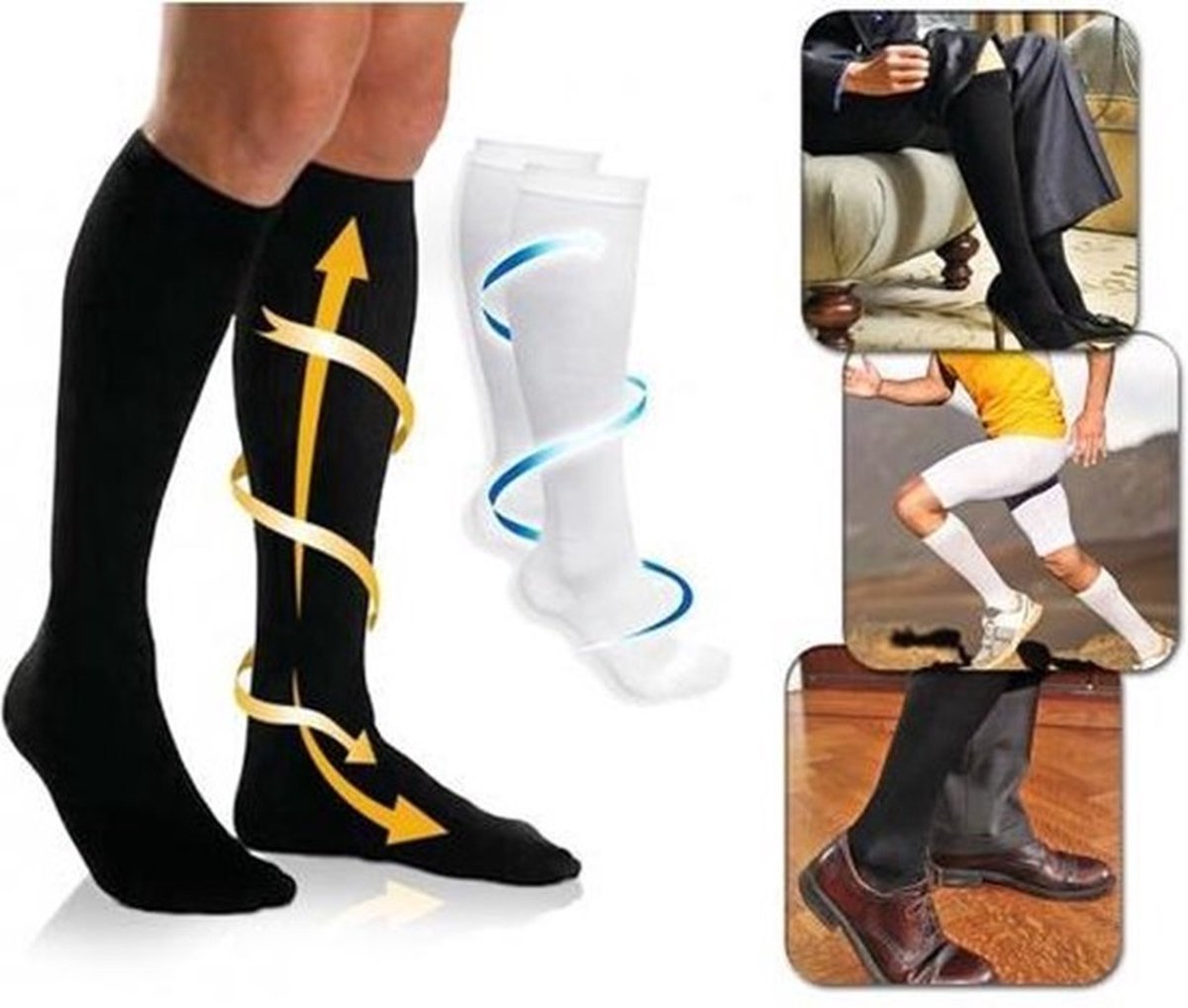Duo Pack Compression Socks | Compression Stockings | Support Stockings | Airplane Socks | Anti-Fatigue | Size S/M (35-39) | White - Image 3