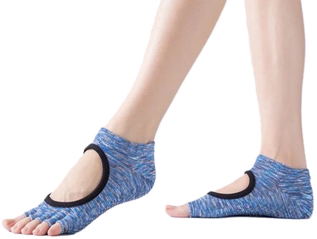 Yoga Socks Full Open Toe | Full Toe Yoga Sock | With Anti-Slip Bottom | Anti-Slip Socks | Pilates Socks | Size 36-40 | Blue Pattern - Image 1