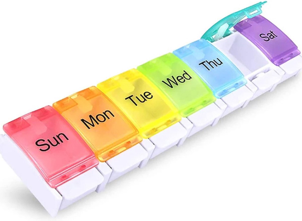 XXL Pill Box | Small Pill Box | Medicine Box | Pill Box | Sunday to Saturday | 7 Days | 1 Week | Push Button | Multicolor - Image 3