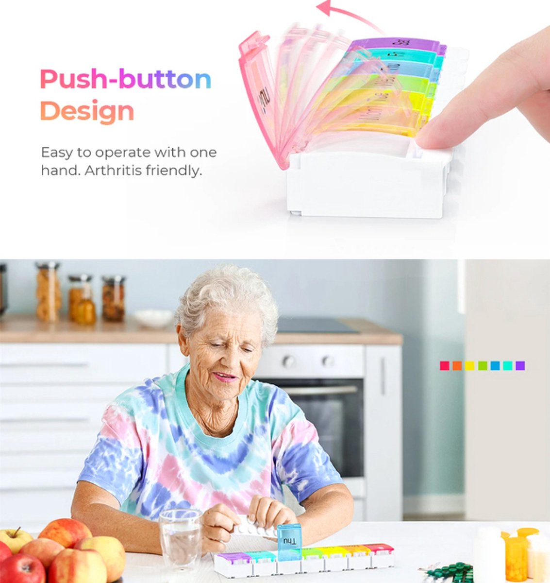 XXL Pill Box | Small Pill Box | Medicine Box | Pill Box | Sunday to Saturday | 7 Days | 1 Week | Push Button | Multicolor - Image 4