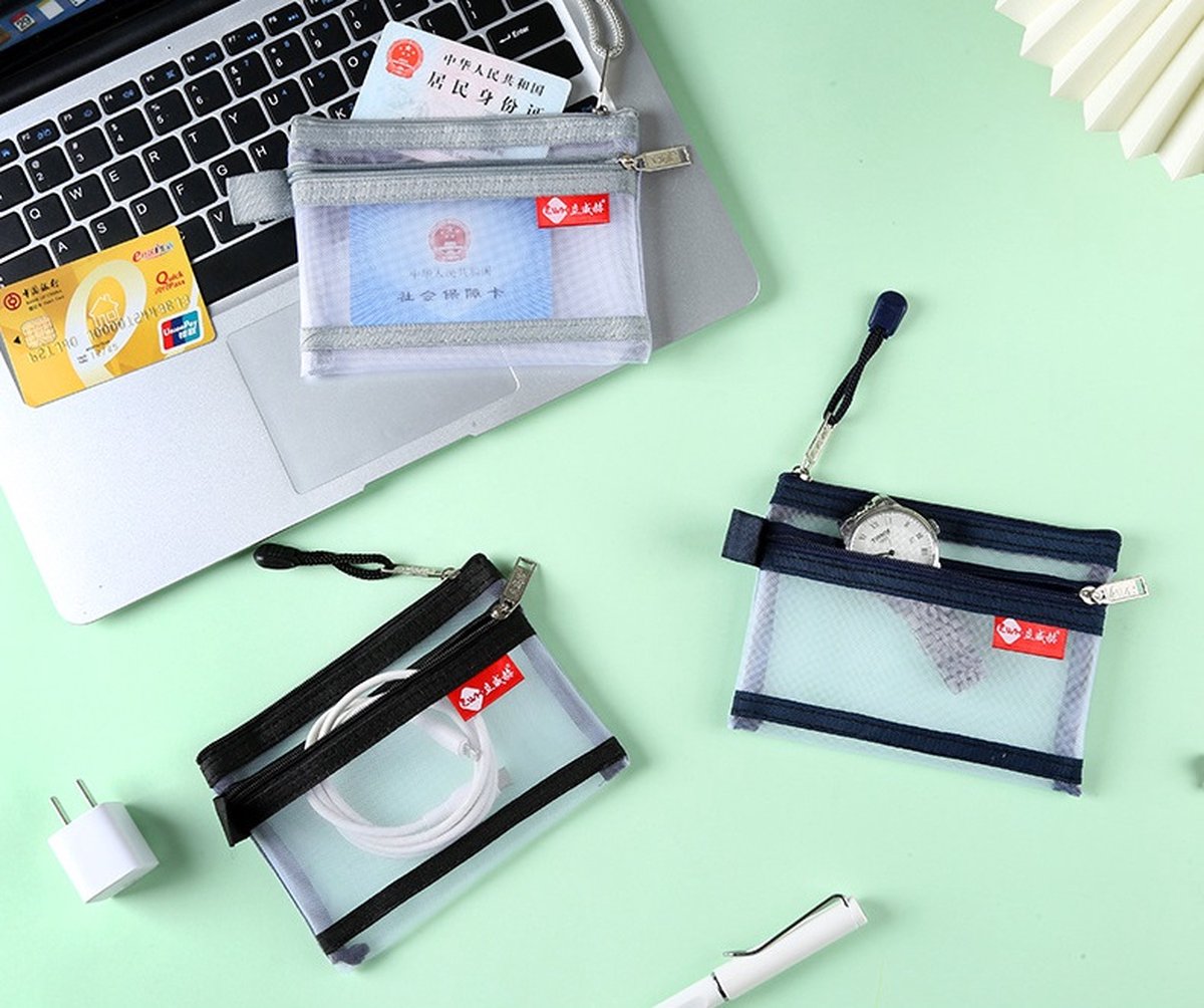 Double-Layer Mini Zipper Bag for Men | Card Holder | Driver's License Pouch | Coin Holder | Banknote Holder | Zipper | Nylon | 11 x 14 cm | Grey - Image 3