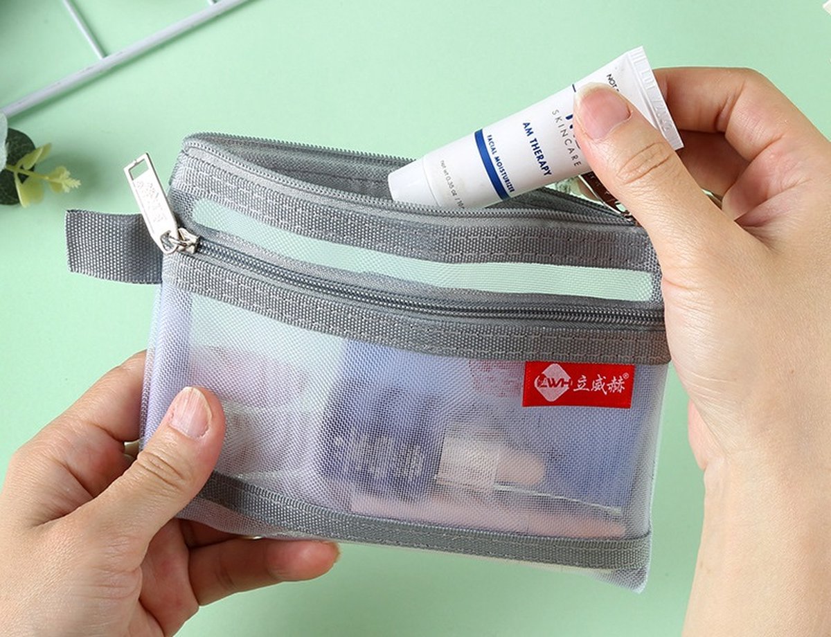 Double-Layer Mini Zipper Bag for Men | Card Holder | Driver's License Pouch | Coin Holder | Banknote Holder | Zipper | Nylon | 11 x 14 cm | Grey - Image 4