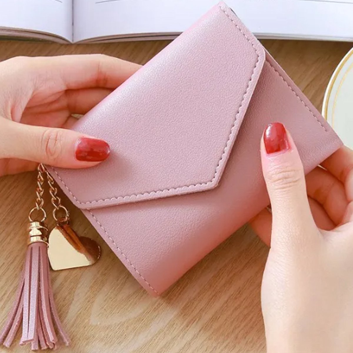 Wallet & Card Holder in 1 | Credit Card Holder | With Cash Compartment | Card Holder | Wallet | PU Leather | Pink - Image 3