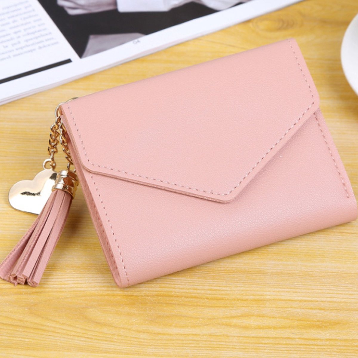Wallet & Card Holder in 1 | Credit Card Holder | With Cash Compartment | Card Holder | Wallet | PU Leather | Pink - Image 5