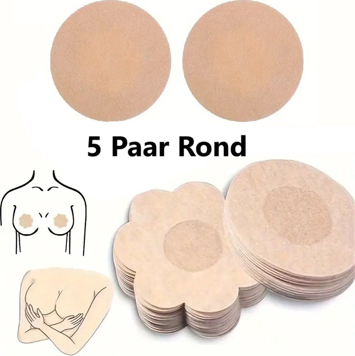 5 Pairs Round Nipple Covers | Nipple Stickers | Breast Covers | Nipple Stickers | Nipple Covers | Stick-on Bra | Beige - Image 1