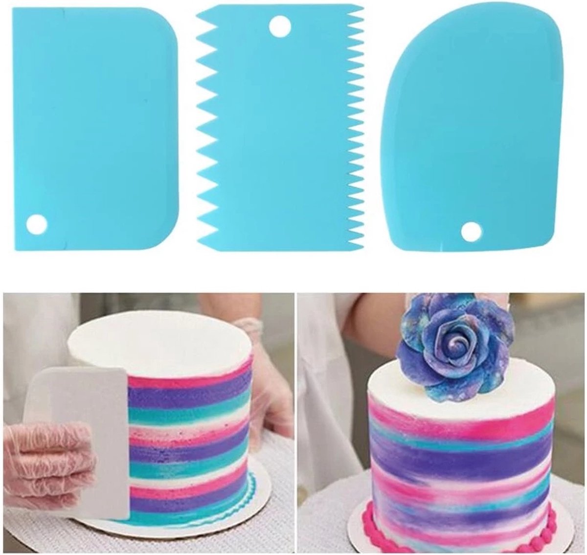 Dough Scraper | Cake Scraper | Dough Cutter | Dough Scraper | 3-Piece | Blue - Image 1