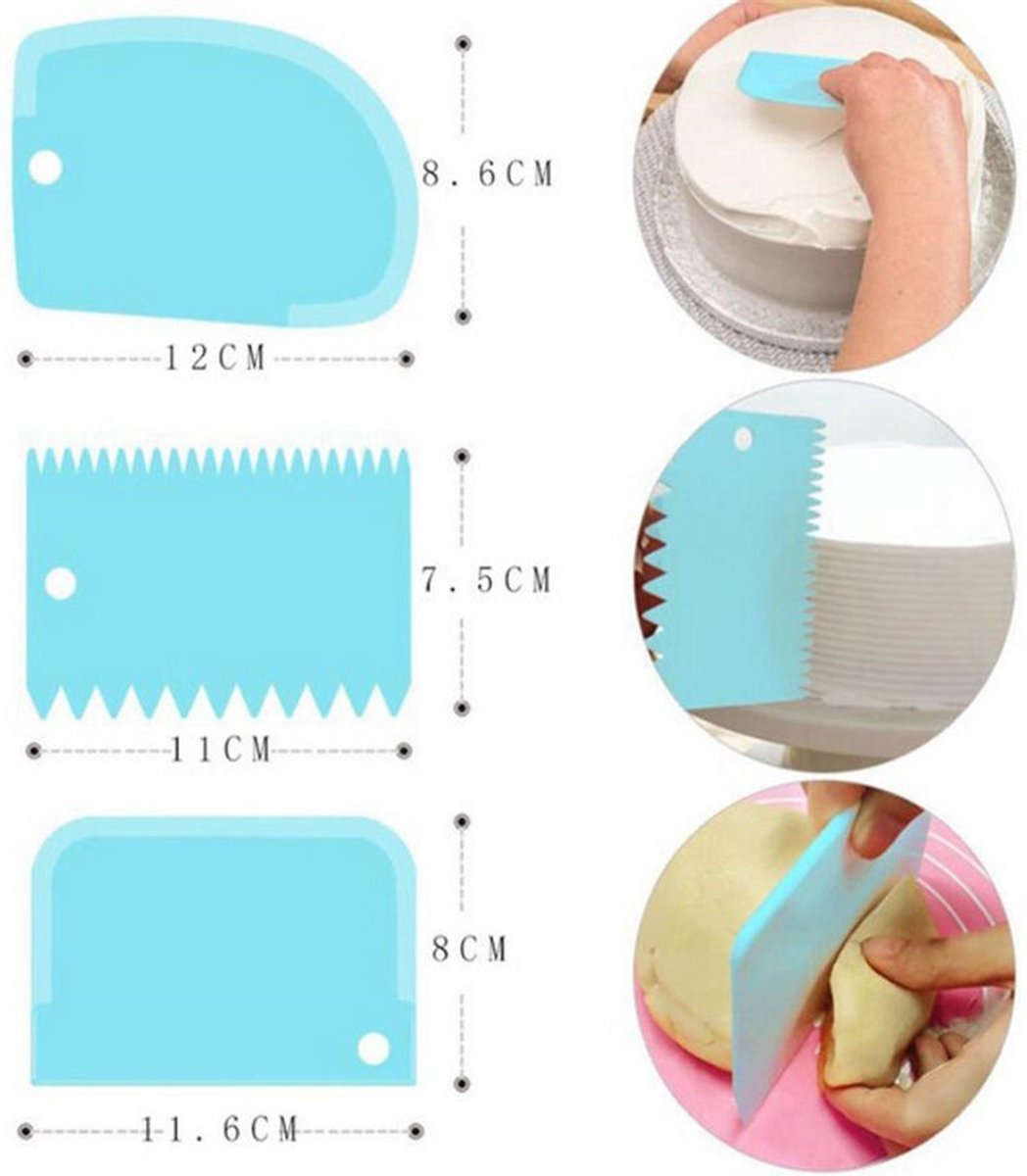 Dough Scraper | Cake Scraper | Dough Cutter | Dough Scraper | 3-Piece | Blue - Image 3