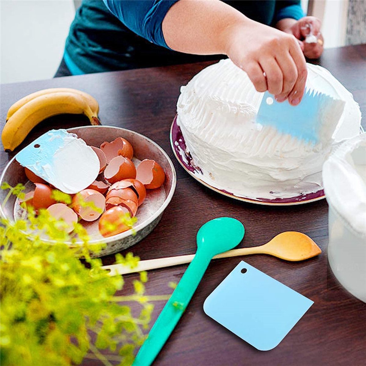 Dough Scraper | Cake Scraper | Dough Cutter | Dough Scraper | 3-Piece | Blue - Image 4