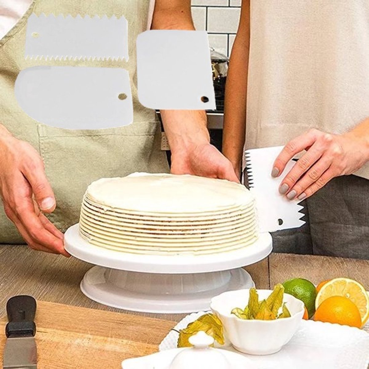 Dough Scraper | Cake Scraper | Dough Cutter | Dough Scraper | 3-Piece | White - Image 1