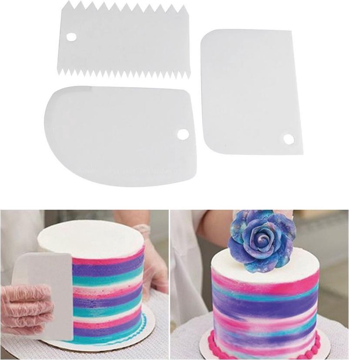 Dough Scraper | Cake Scraper | Dough Cutter | Dough Scraper | 3-Piece | White - Image 2