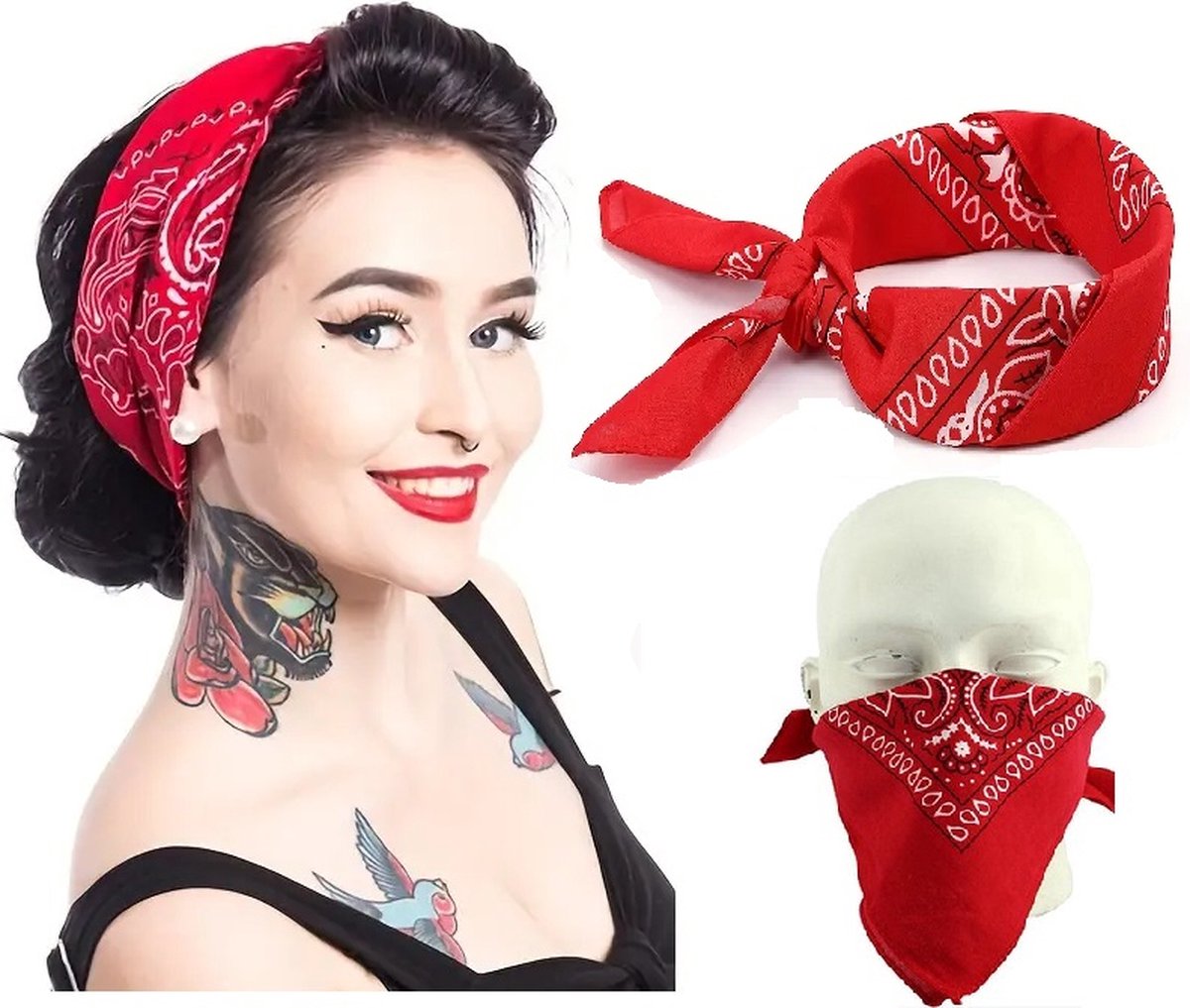 Bandana | Unisex | Farmer's Handkerchief | Headband | Red - Image 4