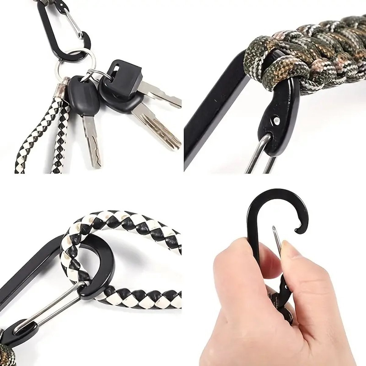 Paracord Survival Keychain with Carabiner | Emergency Kit | Extra Strong | Black - Image 2