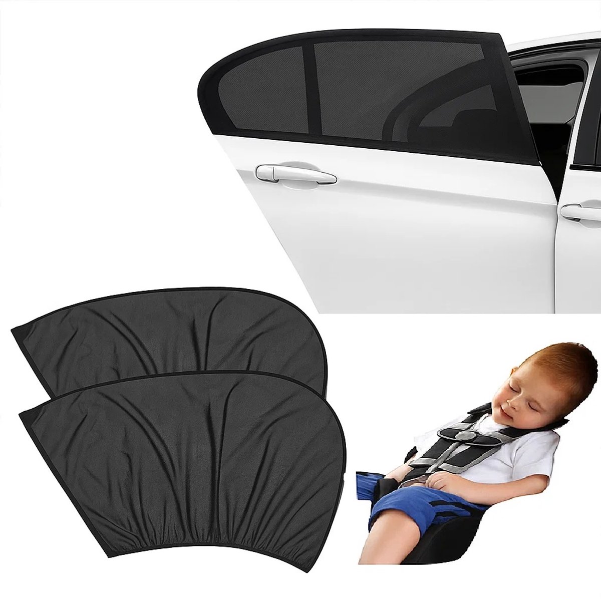 2 Pieces Car Sunshade | Car Sunshade | UV Protection SPF 30 | Rear Window Screen Sun Protection | Sunshade | Black - Image 1
