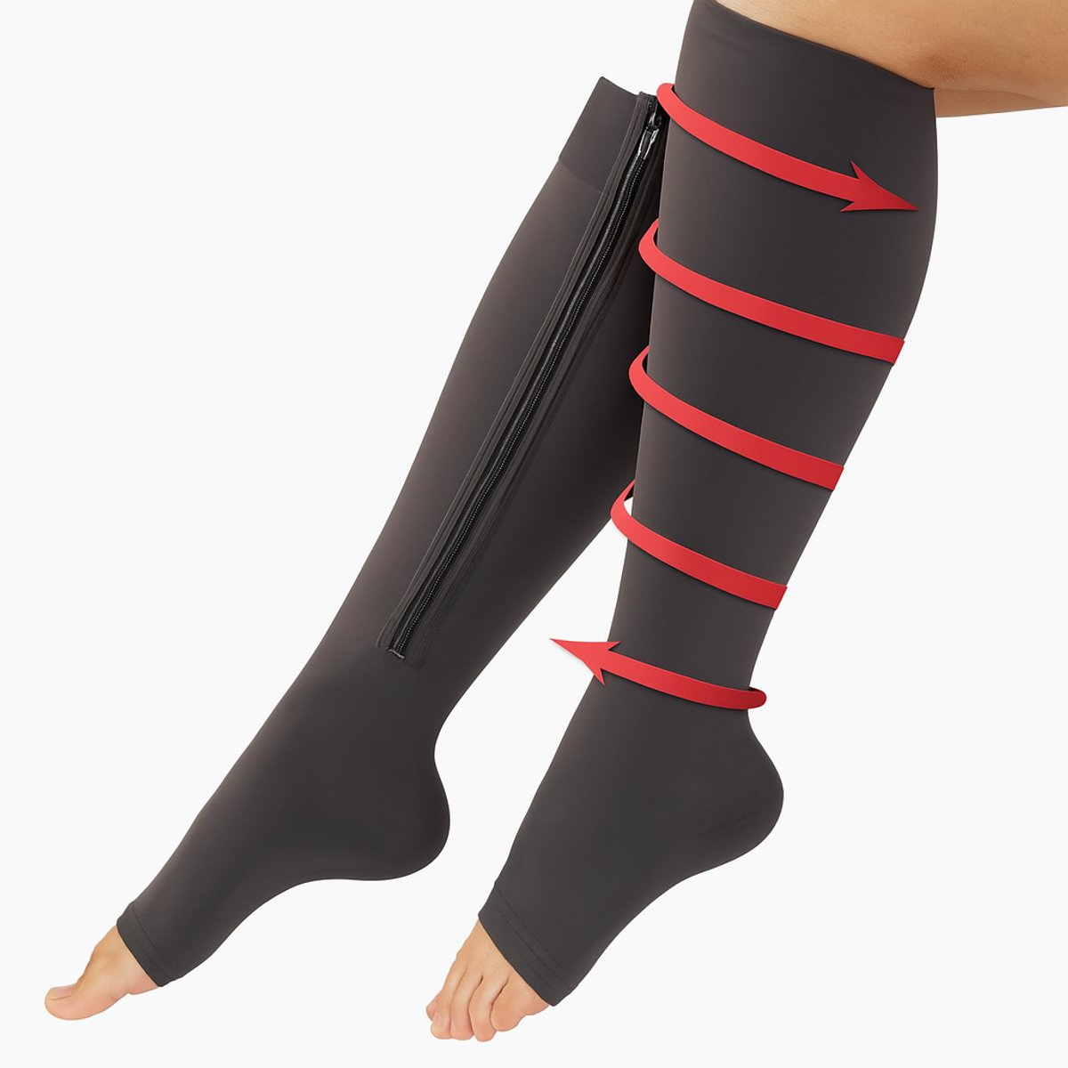 Compression Stockings with Zipper | Compression Socks | Support Stockings | Airplane Socks | Anti-Fatigue | Size L/XL (40-45) | Black - Image 1