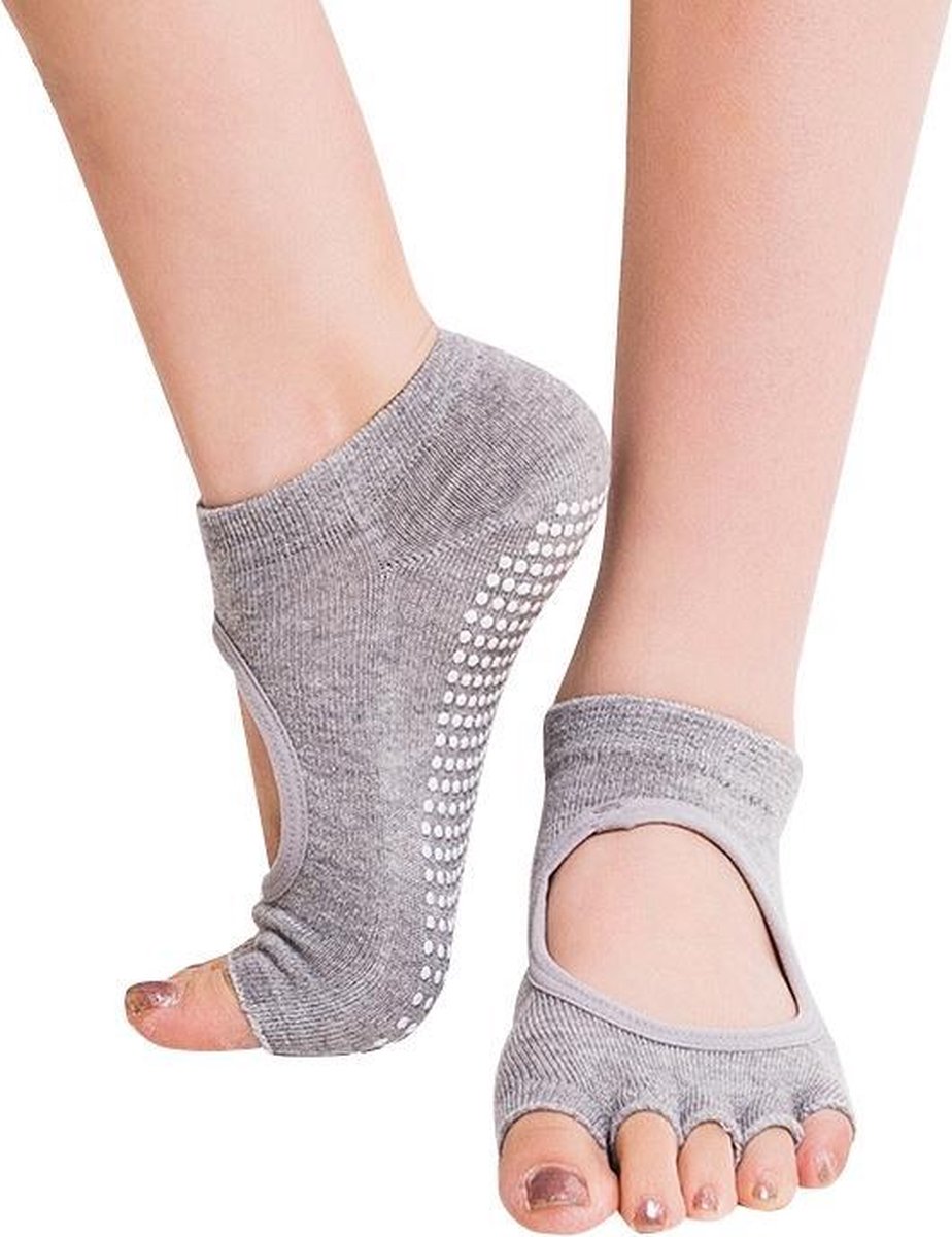 One Pair Open Toe Open Instep Anti-slip Sports Female Yoga Socks Size: 34 - 39 (EUR) (Light Gray) - Image 1