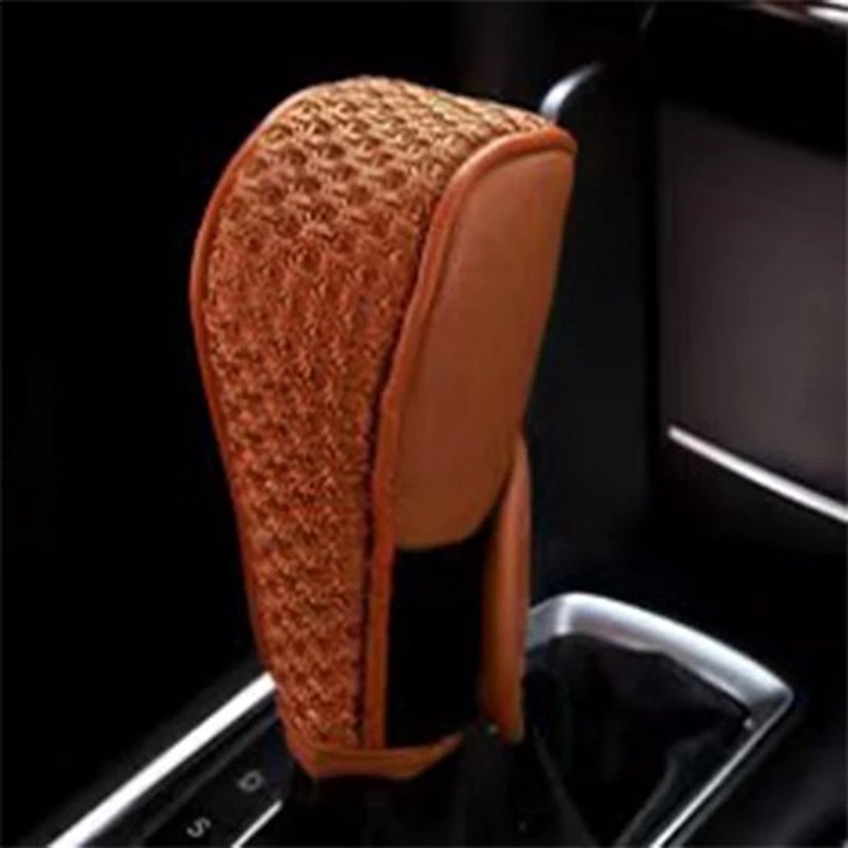 PU Leather Gear Shift Cover | Gear Shift Cover | Non-Slip | Anti-Sweat | Luxury Car Gear Shift Cover | Universal | Brown - Image 1