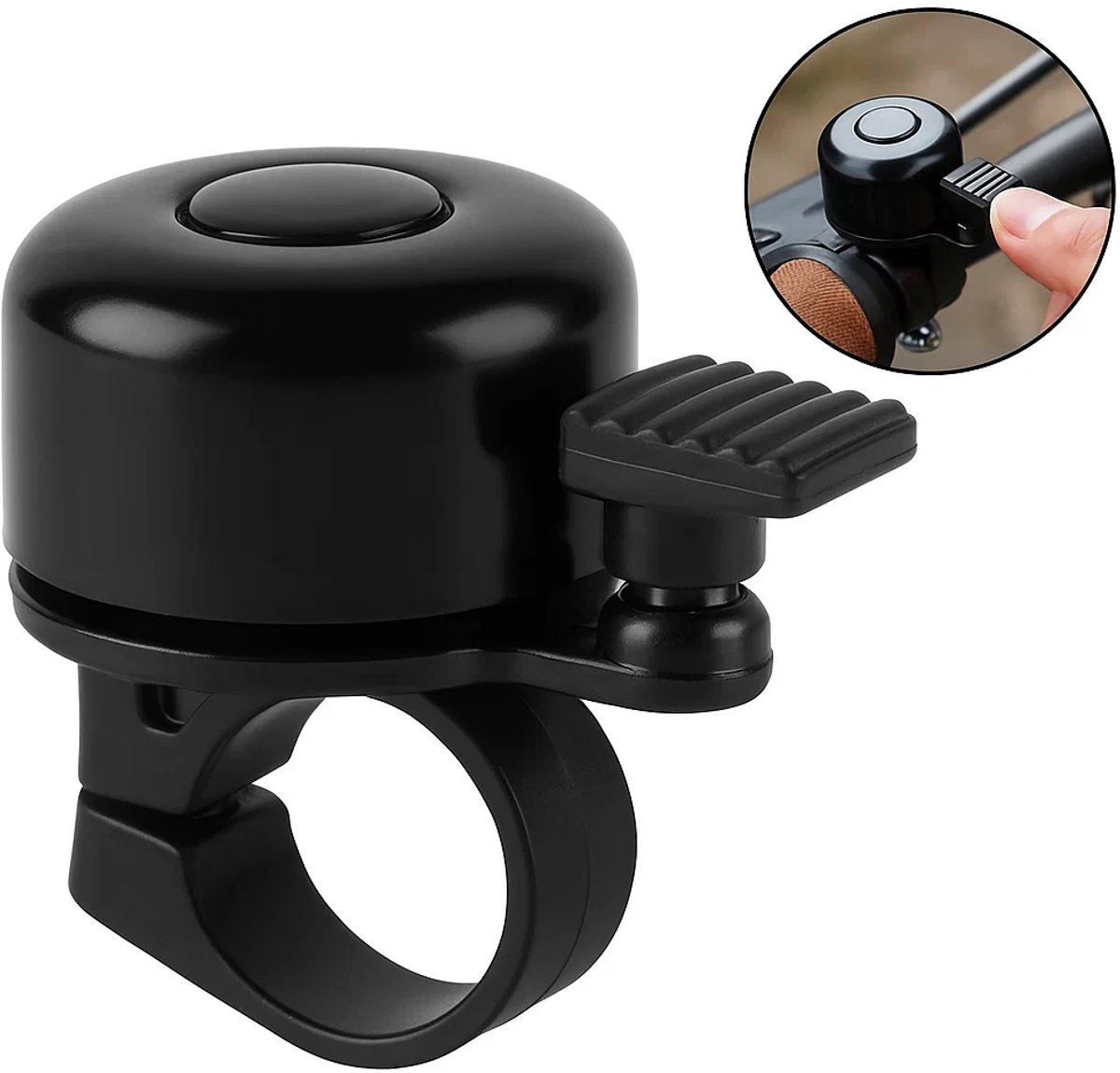 Bicycle Bell | Children's Bicycle Bell | Mini Bicycle Bell | 24 mm | Universal | Aluminum | Grooved Handle | Black - Image 1