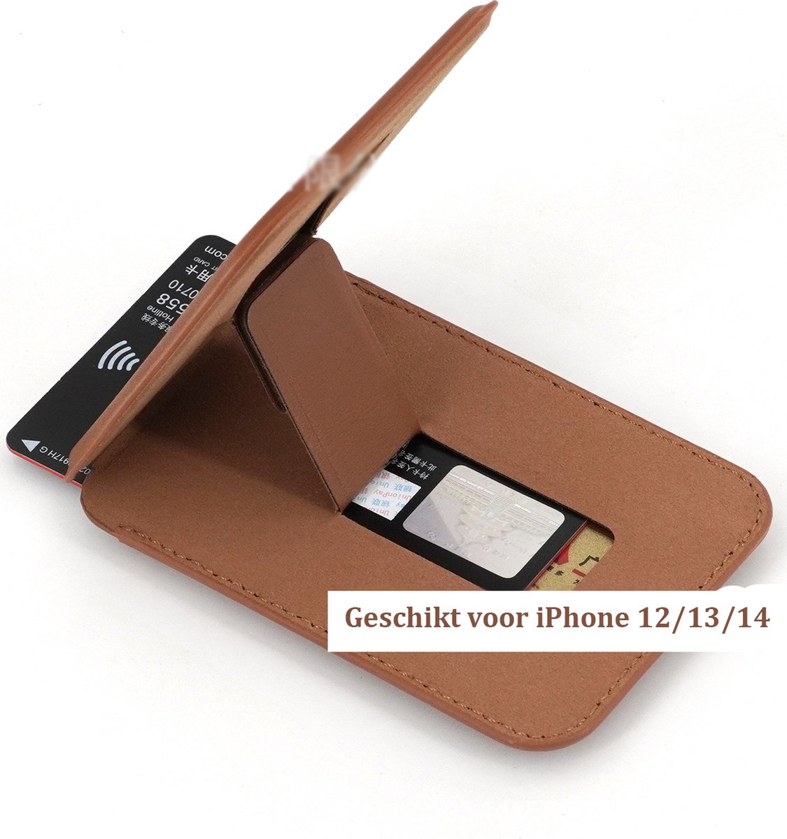 Magnetic Card Holder & Stand Suitable for MagSafe | Suitable for iPhones 12/13/14 | RFID Protection | Credit Card Holder | Card Holder | With Stand | 3 Cards | Brown - Image 4