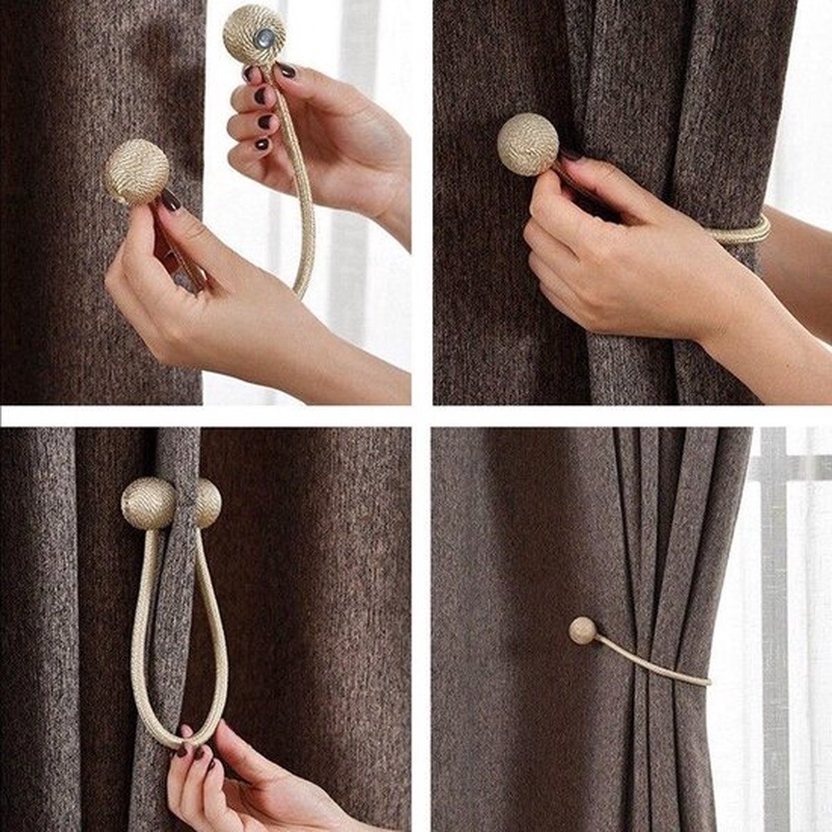 Set of 2 Magnetic Curtain Holders | Curtain Tieback | Curtain Holder | Magnetic Curtain Cord | Curtain Buckle | Universal | Beige - Image 3