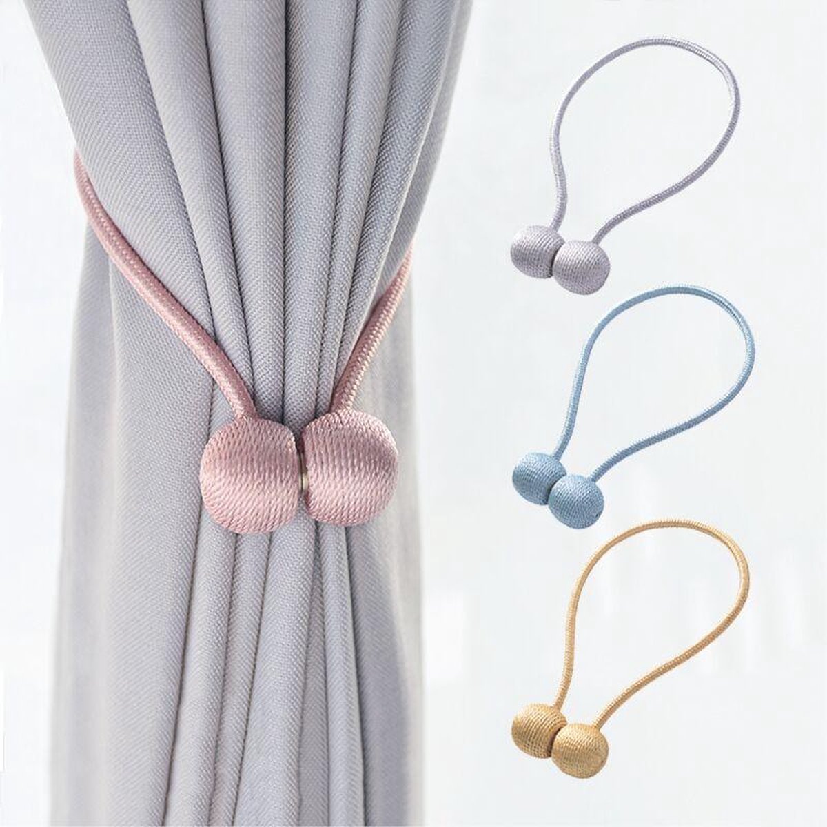 Set of 2 Magnetic Curtain Holders | Curtain Tieback | Curtain Holder | Magnetic Curtain Cord | Curtain Buckle | Universal | Beige - Image 4