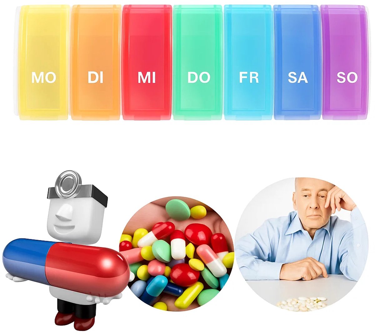 Pill Box | Pill Box | Medicine Box | Pill Box | 7 Days | 1 Week | Monday to Sunday | Multicolor - Image 1