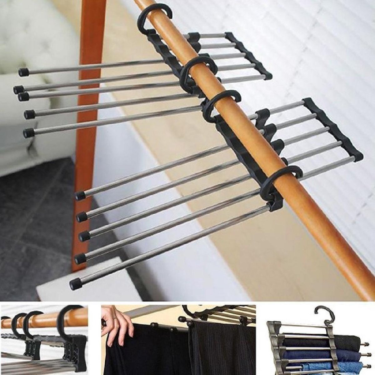 Trouser hanger Clothes hanger - Clothes rail - Trouser hanger Clothes hanger - Metal trouser rail - 5 garments - Image 2