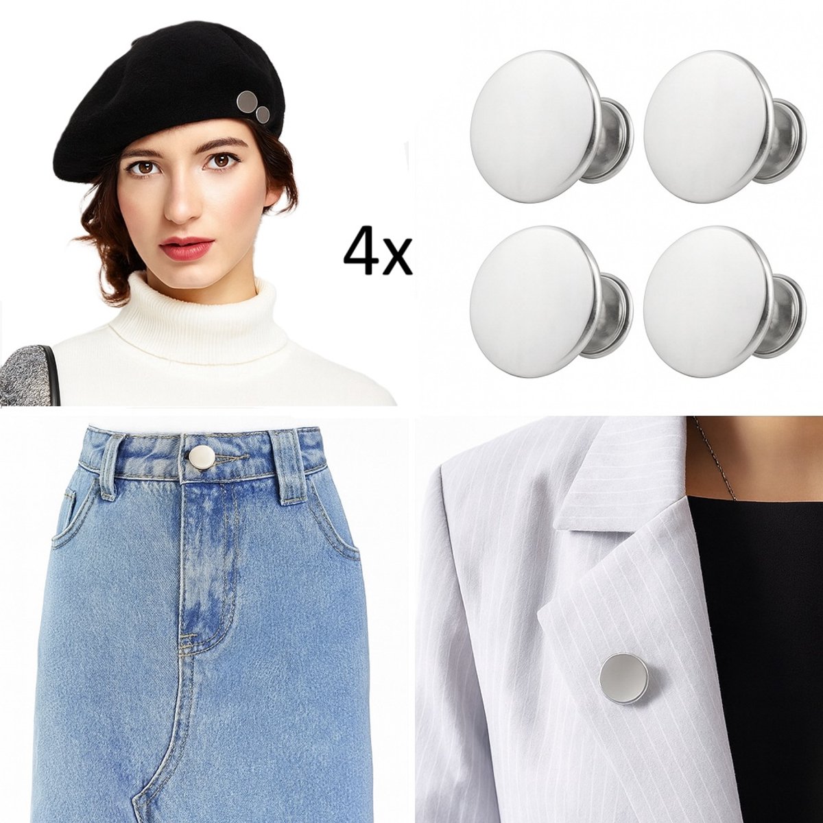 4x Jeans Buttons With Snap | Universal Jeans Button Pins | Jeans Buttons | Replace Buttons | Jeans Button | Silver - Image 1