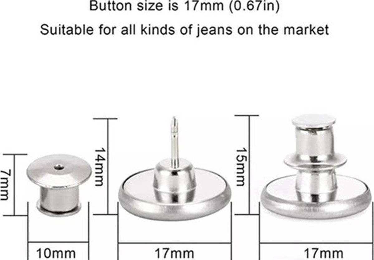 4x Jeans Buttons With Snap | Universal Jeans Button Pins | Jeans Buttons | Replace Buttons | Jeans Button | Silver - Image 3